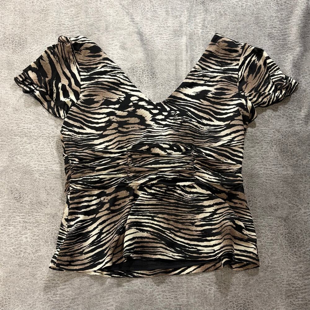 Vintage Zebra Print Neutral Ruched Blouse - Picture 5 of 6